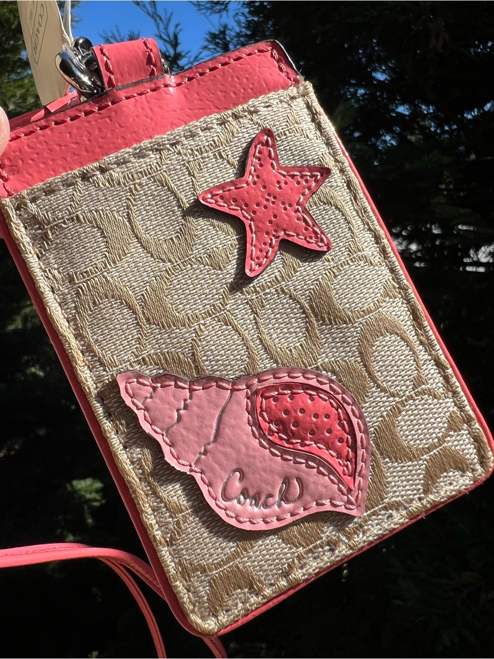 COACH- Signature SEASHELL PINK/BEIGE Lanyard ID # F61591